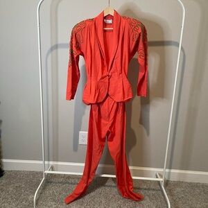 Coral vintage Embroidered western jumpsuit